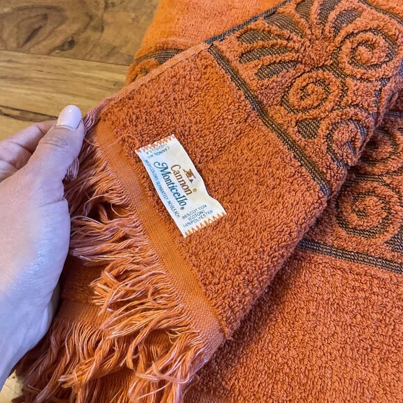 Vtg Cannon Monticello Santa Cruz Towel Cloth Set Burnt Orange Sculpted Fringe 4 - Picture 7 of 11